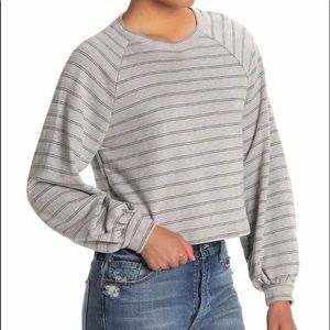 Lush Balloon Sleeve Cropped Striped Sweater NWOT